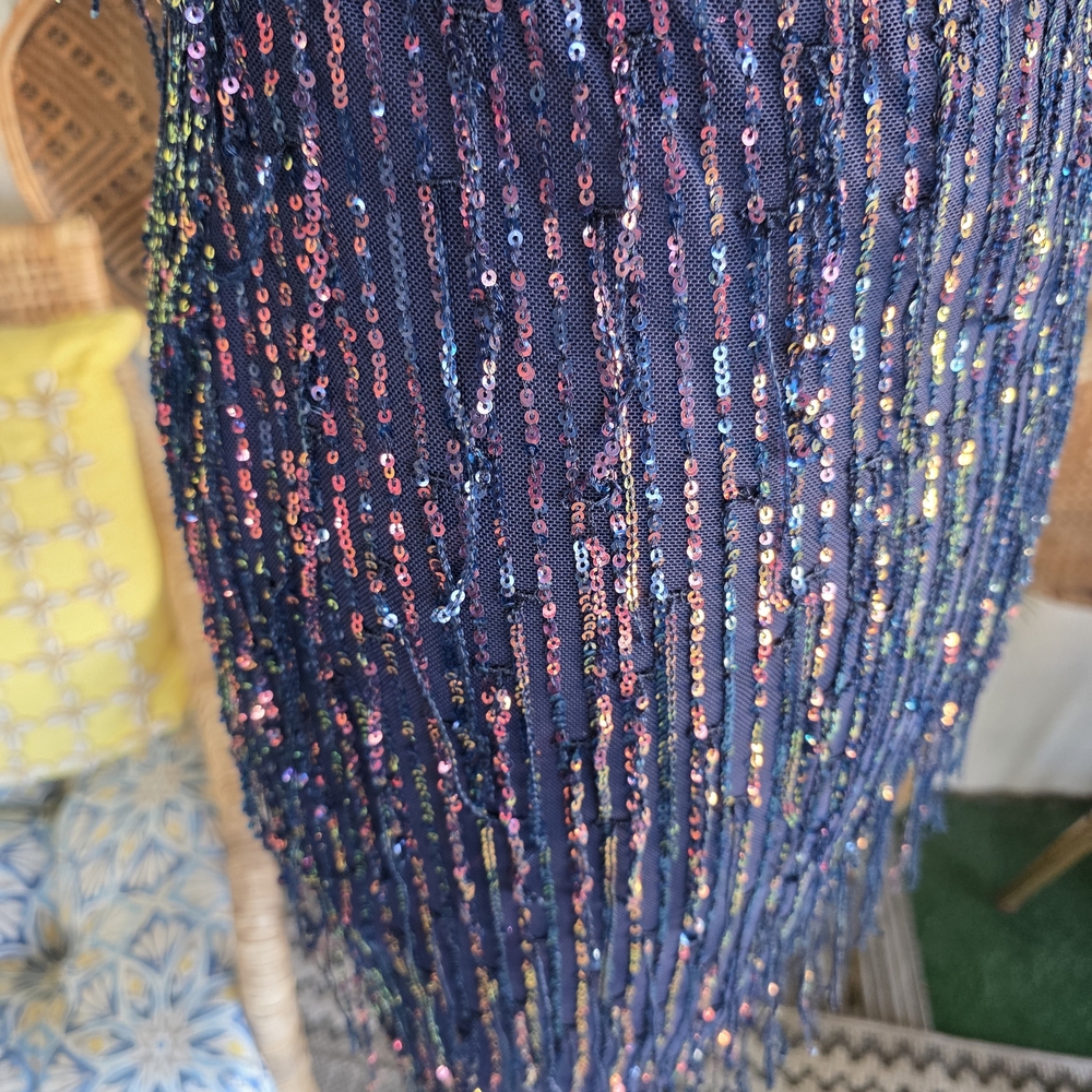 Windsor Large Khloe Sequin Fringe Party Dress Stretchy Navy Fringe Dress - Picture 7 of 12
